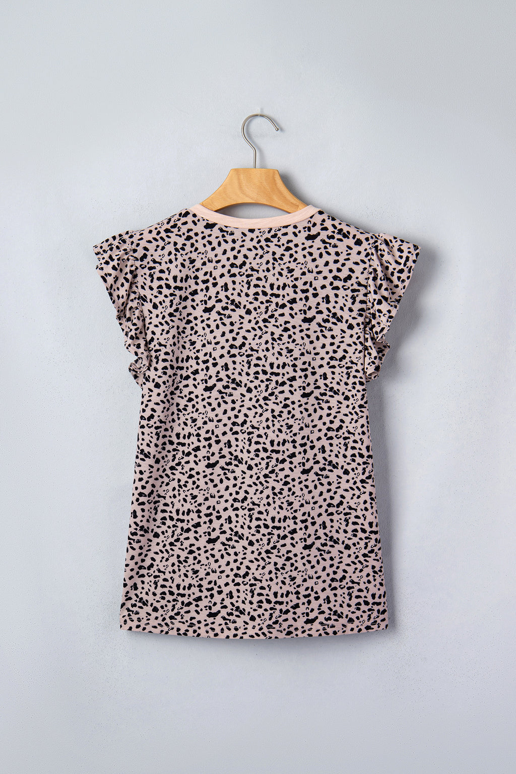 Black Cheetah Print V Neck Ruffle Trim Loose Tank Top