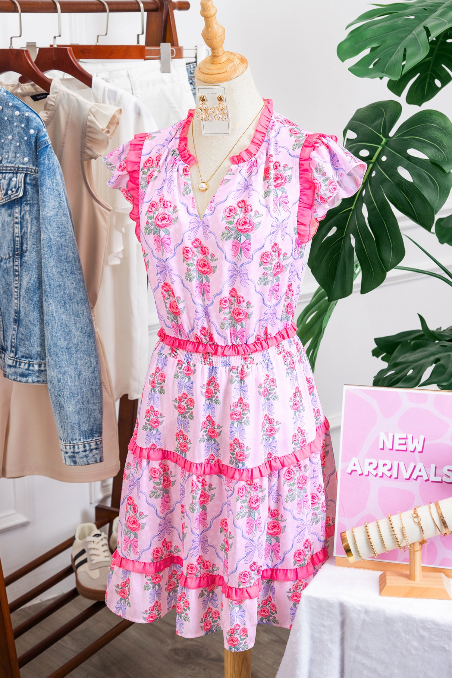 Purple Tiered Ruffles Sleeveless Summer Floral Dress