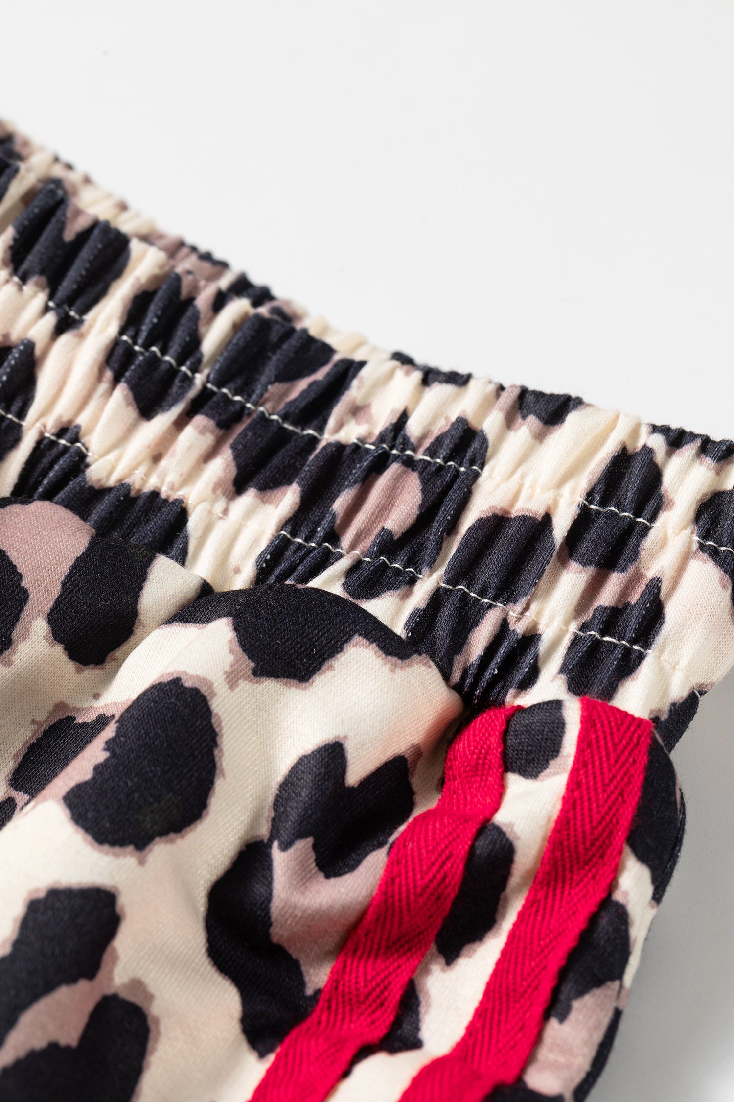 Rose Contrast Detail Tie Waist Leopard Print Casual Pants