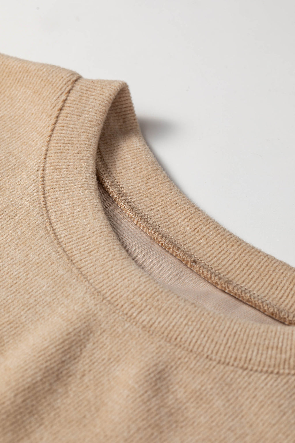 Light French Beige Solid Color Short Sleeve Ribbed Top Casual Pants 2pcs Set