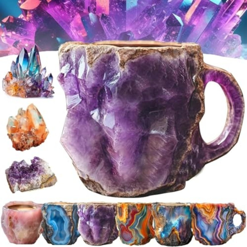 400ml Resin Mineral Crystal Coffee Mugs with Handles, Elegant Mineral Crystal Cup