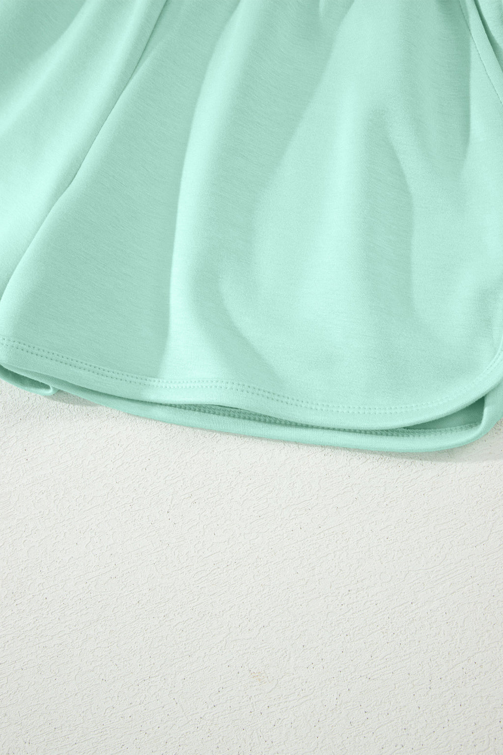 Moonlight Jade Solid Color Exposed Seam Mock Neck Oversize Tee Casual Shorts 2pcs Outfit