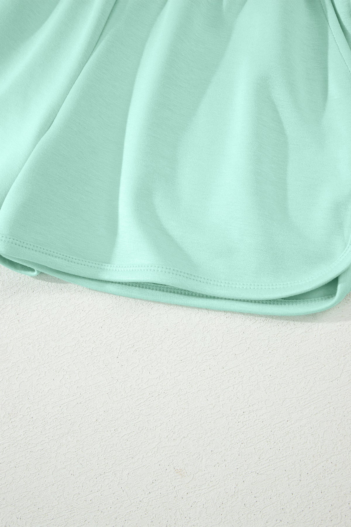Moonlight Jade Solid Color Exposed Seam Mock Neck Oversize Tee Casual Shorts 2pcs Outfit