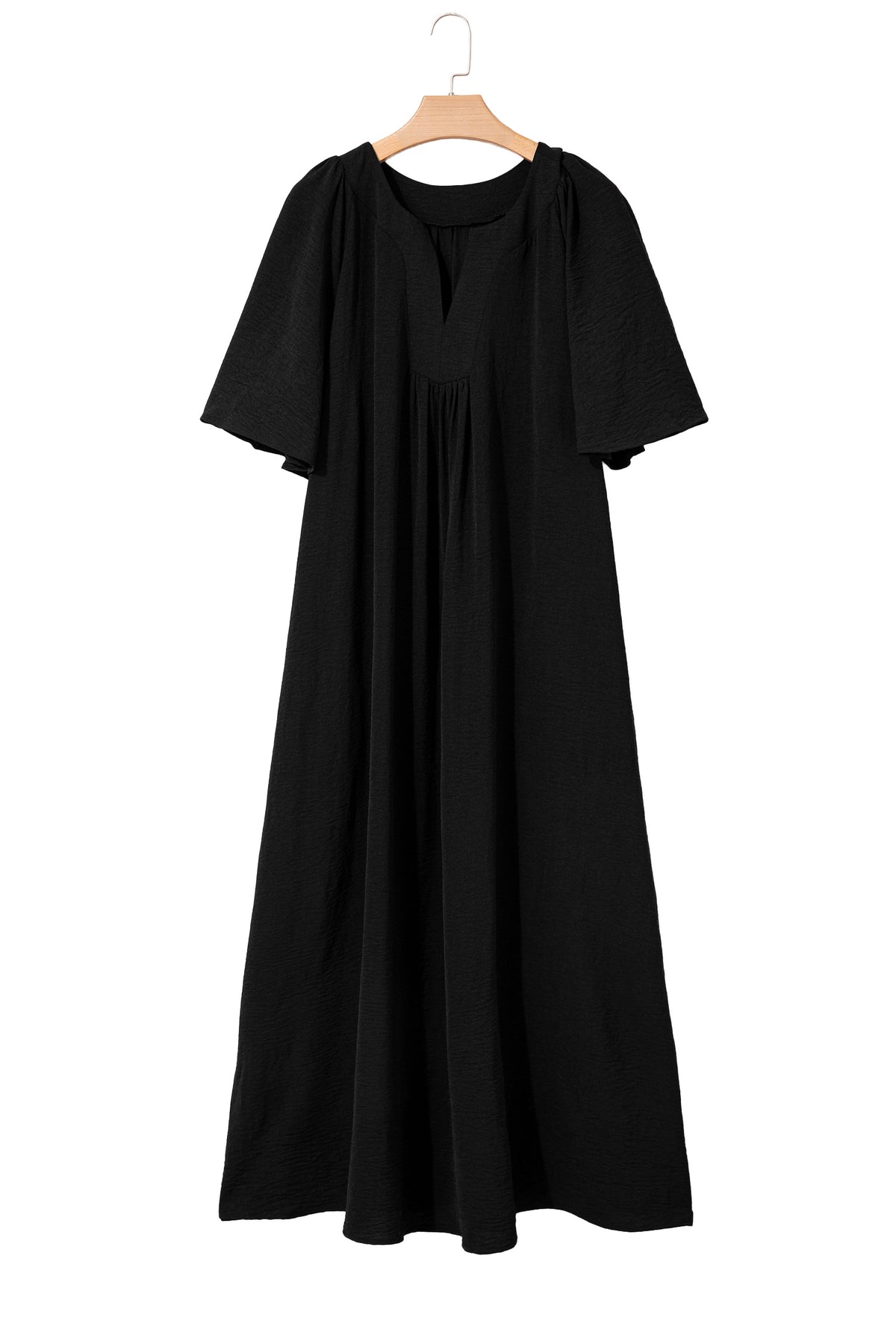 Black Plus Size Solid Color Notched Neck Short Sleeve Loose Dress