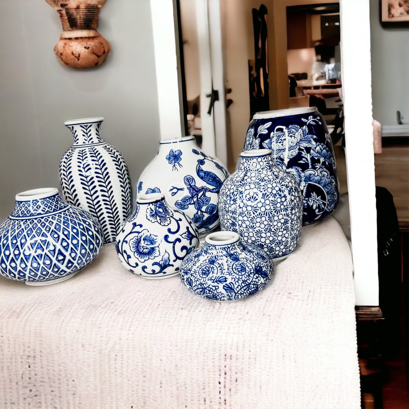 Blue Porcelain Plant Vases Set, Modern Indoor Decorative Planters For Home