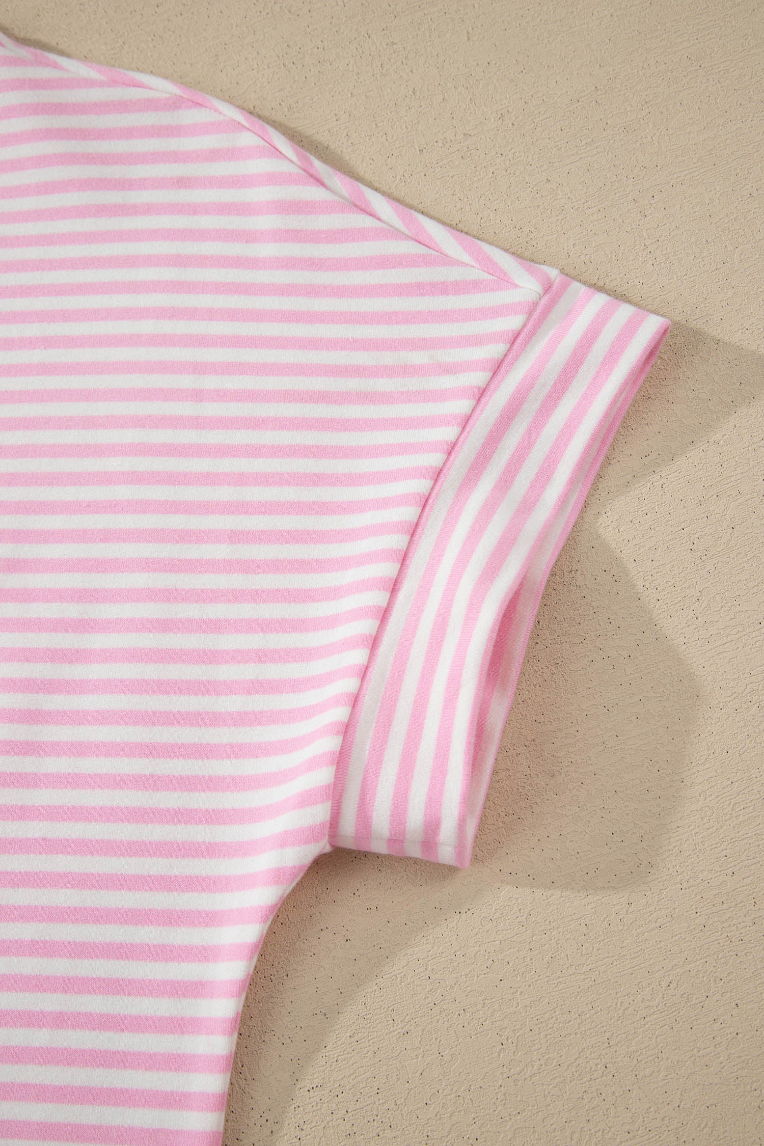 Pink Stripe Cuffed Short Sleeve Contrast Mock Neck Tee Dress