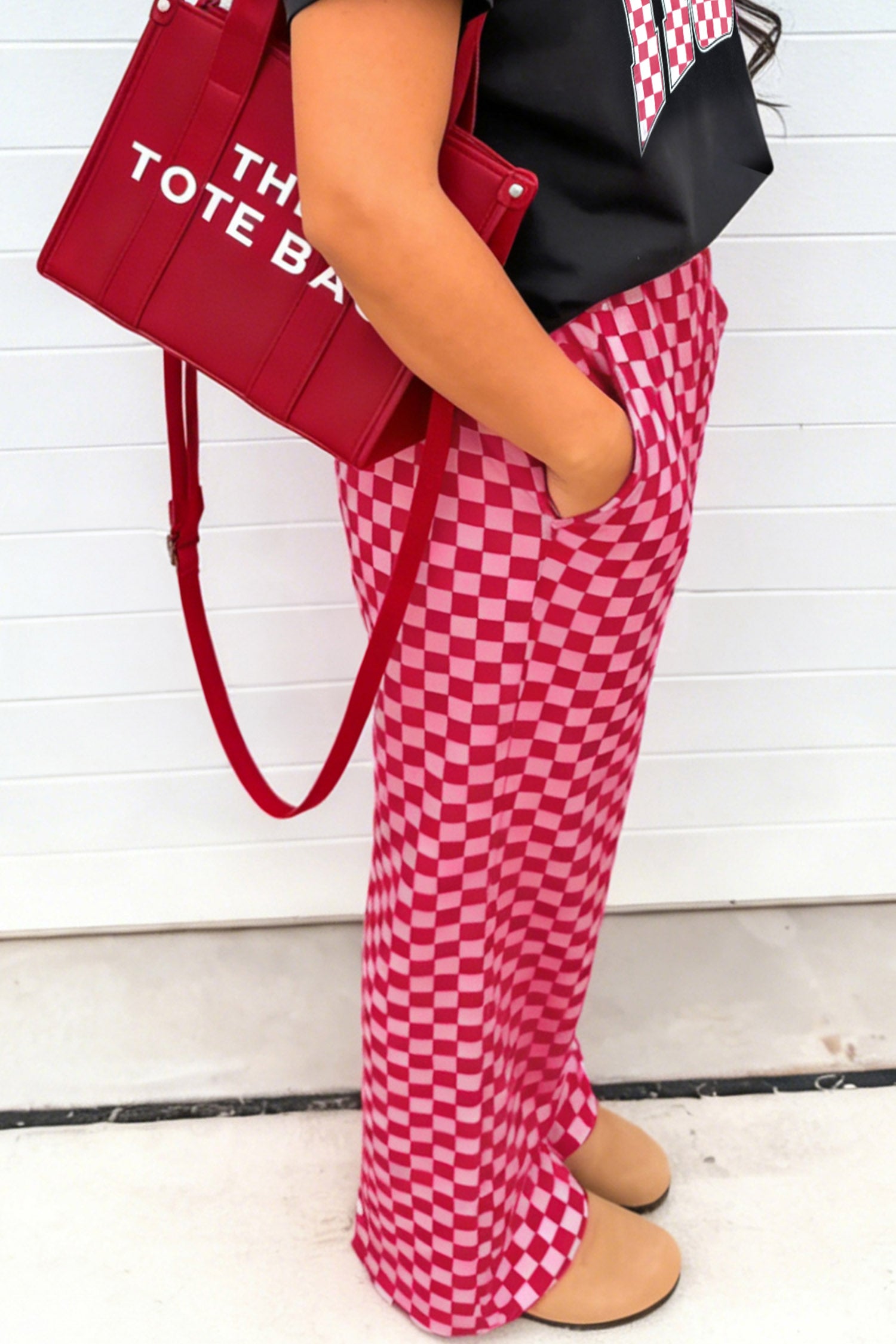 Rose Elastic Waist Plaid Full-length Shift Pants