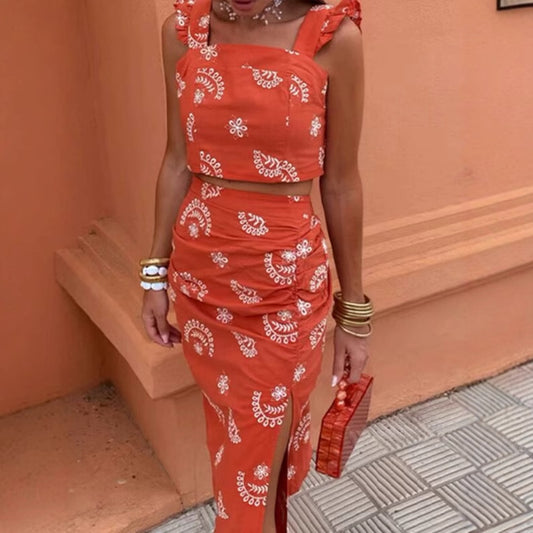 Casual Temperament Top Skirt Printing Suit
