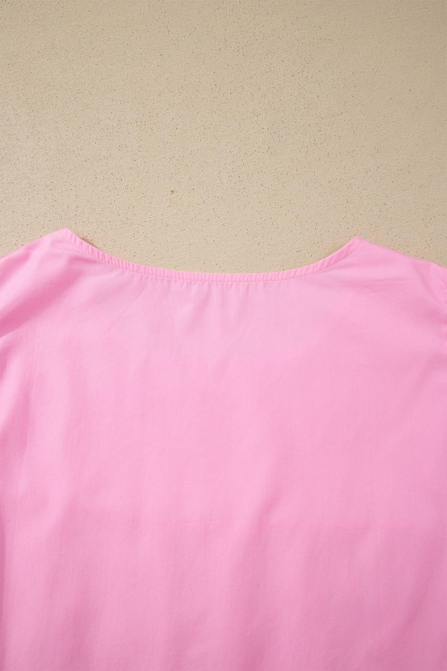 Bonbon Lace Detail Flutter Sleeve Pleated Round Neck Blouse