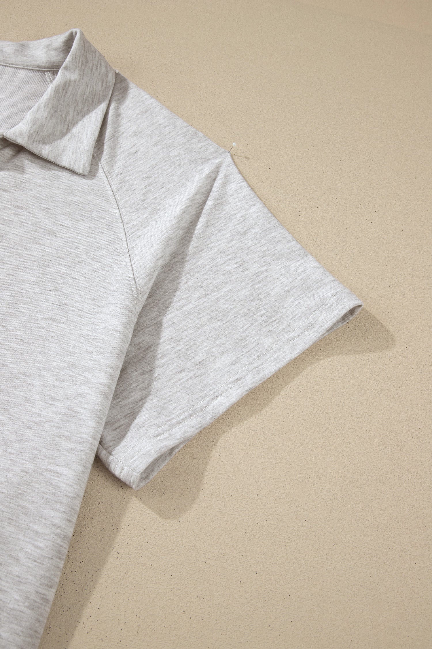 Light Grey Plus Size Solid V-Neck Short Sleeve Elastic Waist Two-Piece Set