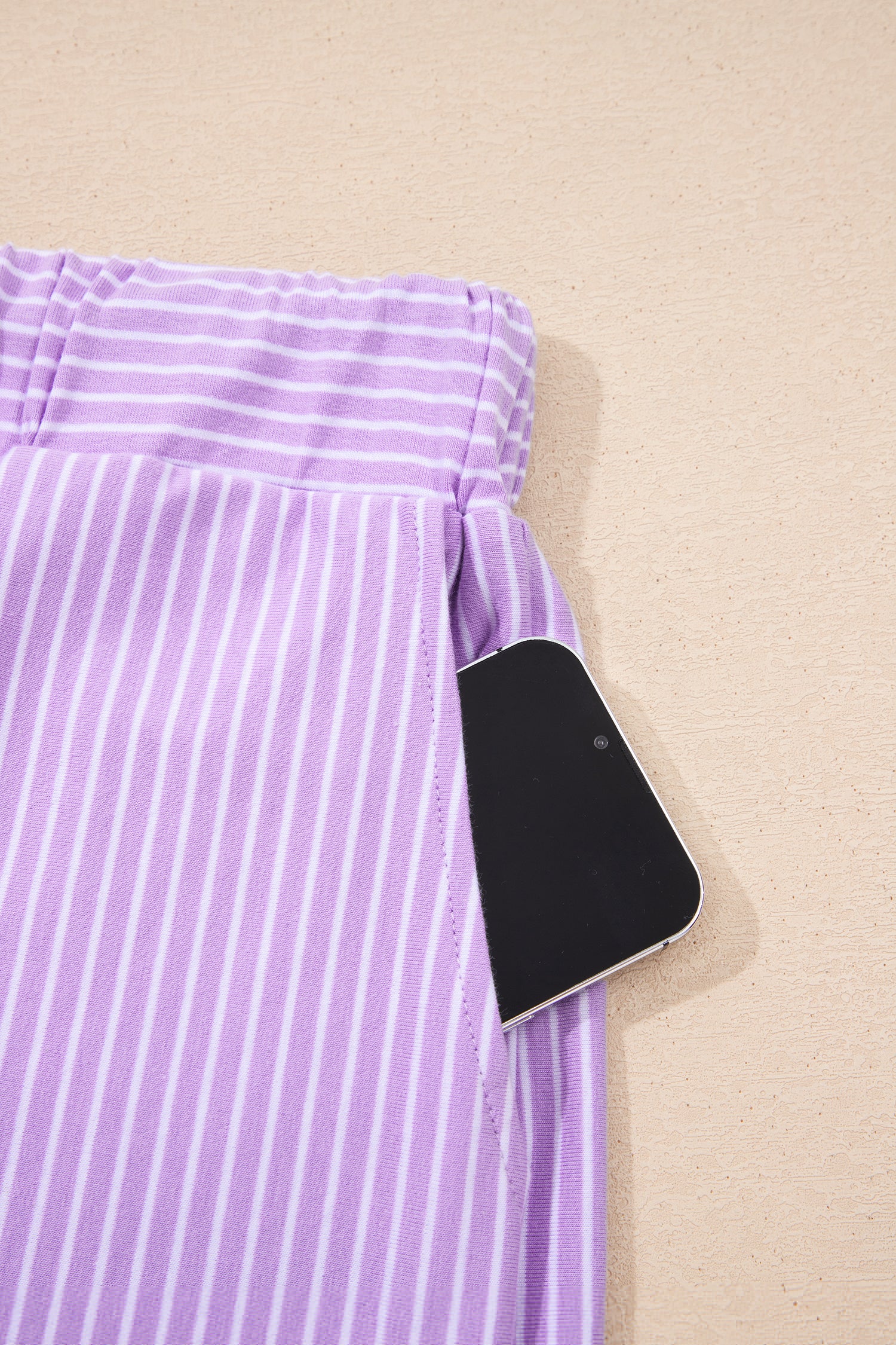 Purple Stripe Dolman Sleeve Polo Shirt and Drawstring Shorts Set