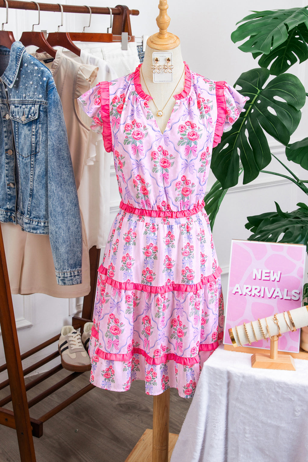 Purple Tiered Ruffles Sleeveless Summer Floral Dress