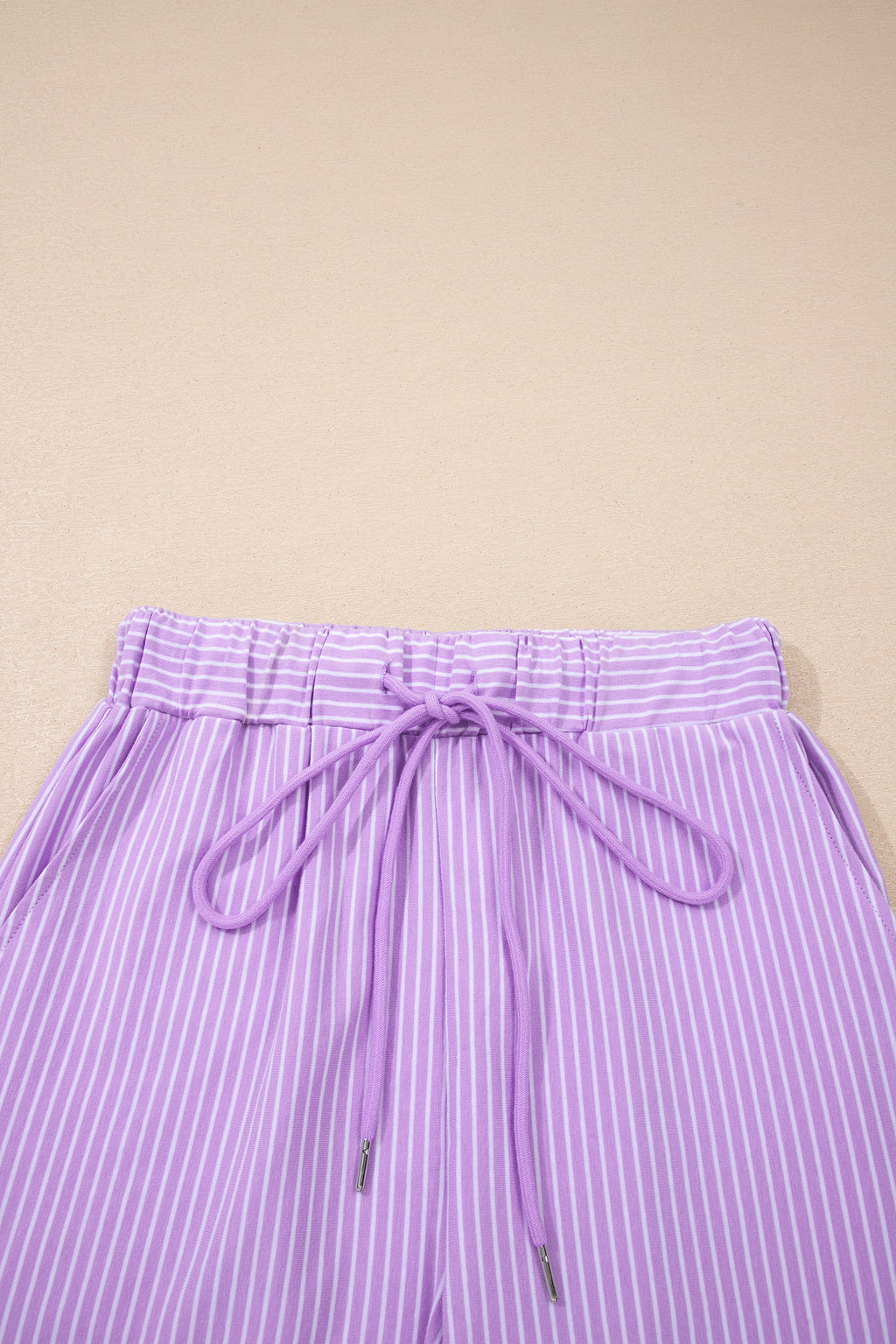 Purple Stripe Dolman Sleeve Polo Shirt and Drawstring Shorts Set