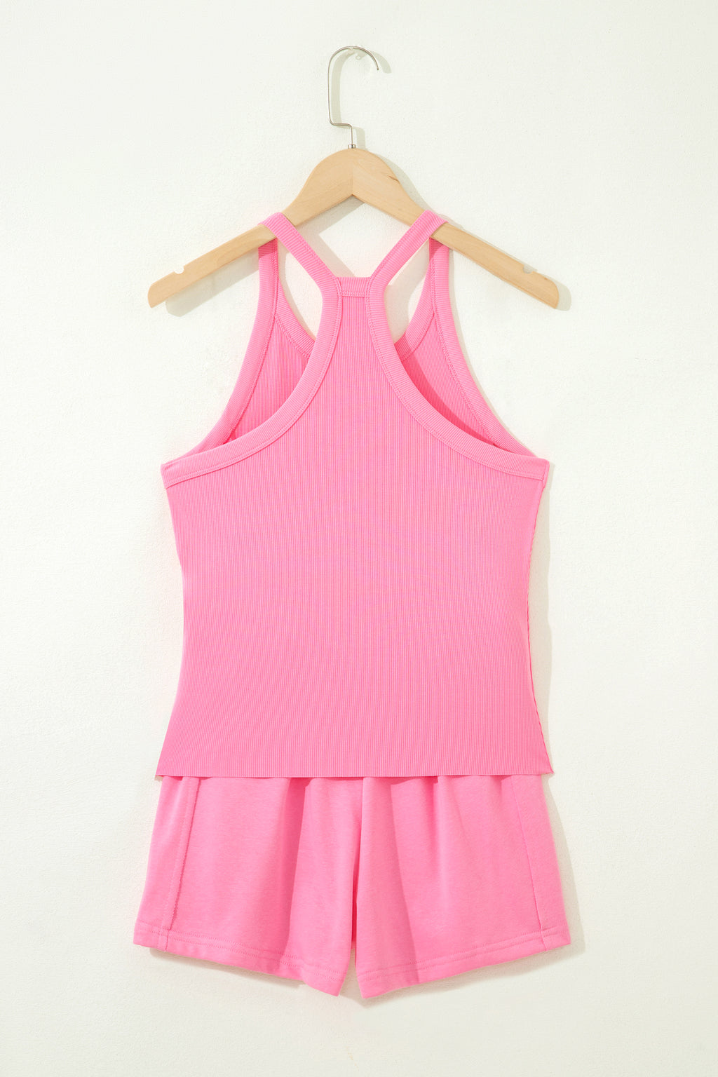Sachet Pink Slim Tank Top Elastic High Waist Shorts 2pcs Outfit