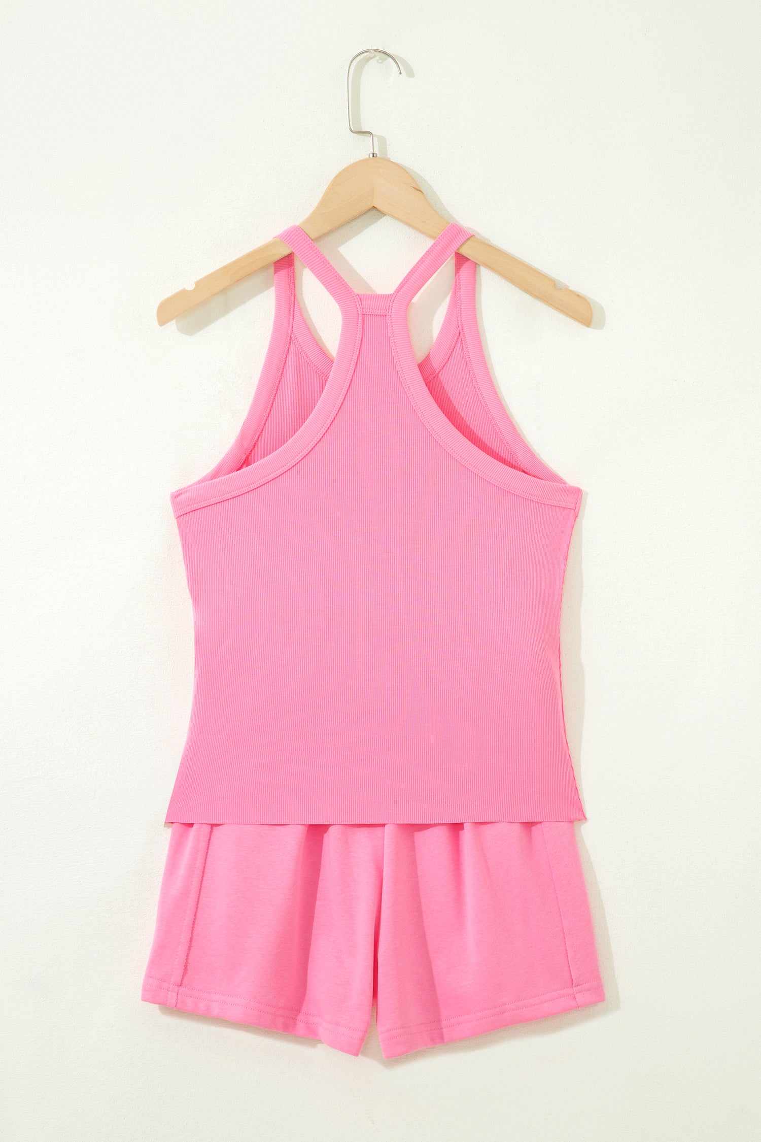 Sachet Pink Slim Tank Top Elastic High Waist Shorts 2pcs Outfit