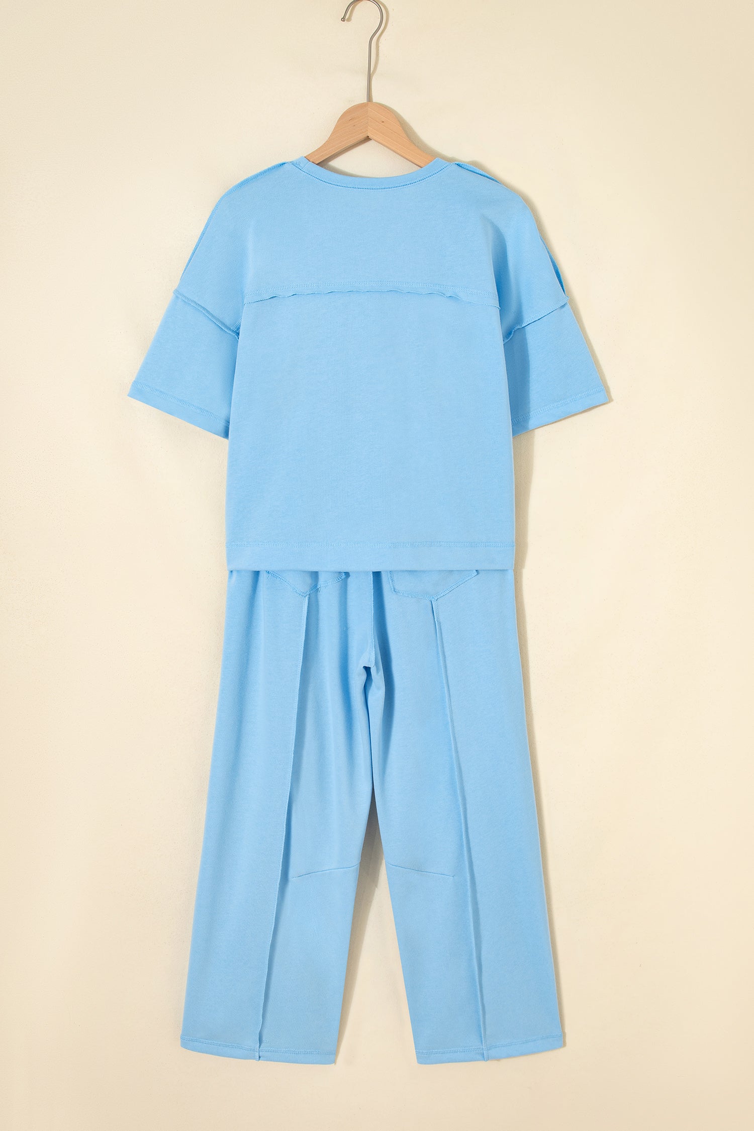 Sky Blue Drop Shoulder Boxy Tee and Barrel Pants Set