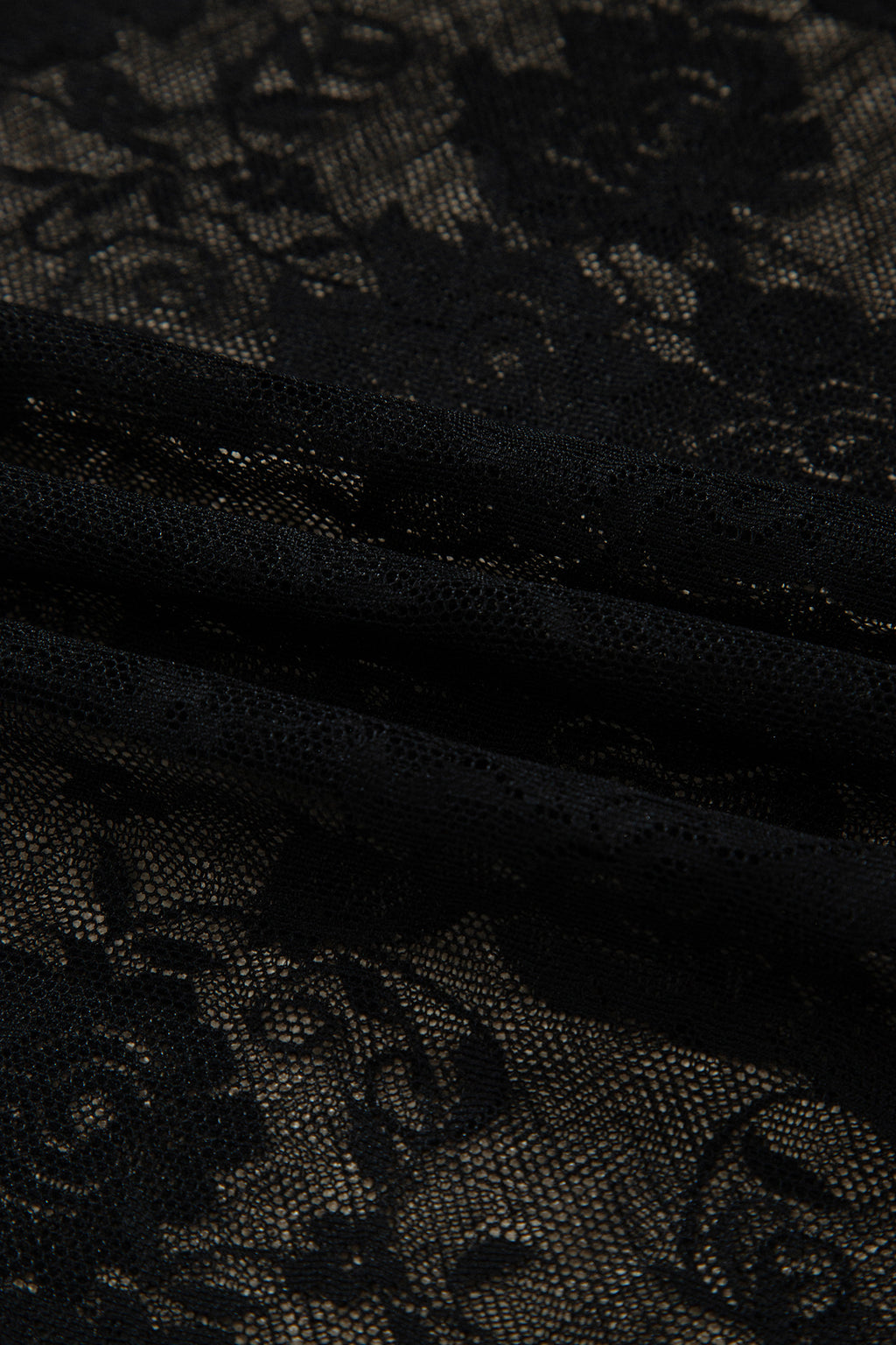 Black Plus Size Floral Mesh Long Sleeve Top