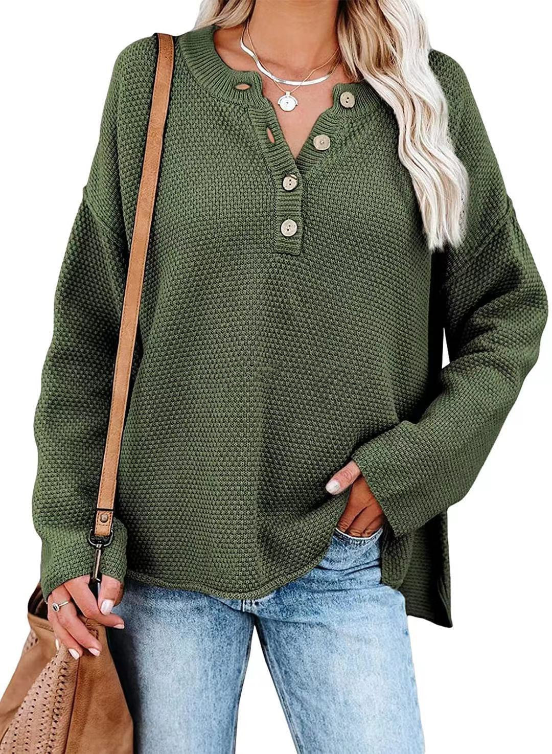 Pure Color Pullover Ladies Plus Size V-Neck Street Fashion Sweater