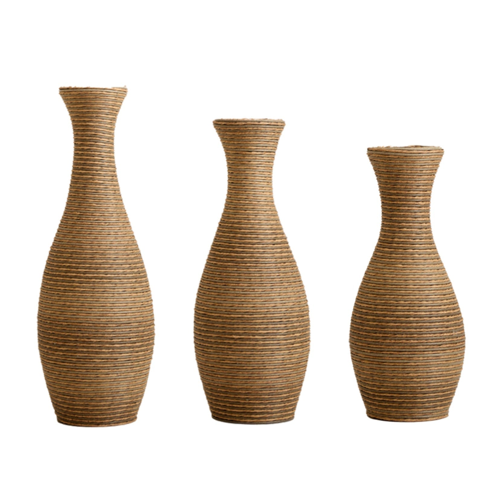 3-Piece Artificial Rattan Floor Vase Set – Decorative Accent for Living Room, Hallway & Entryway, Ideal for Dried or Silk Flower Arrangements, Beige