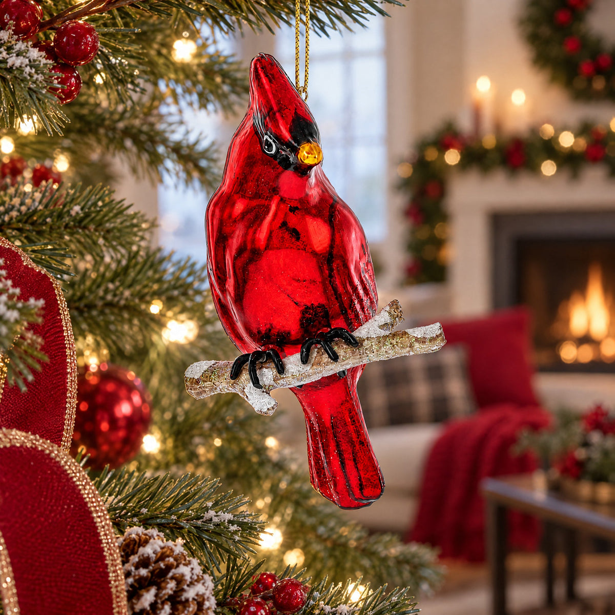 Red Cardinal Blown Glass Christmas Ornament