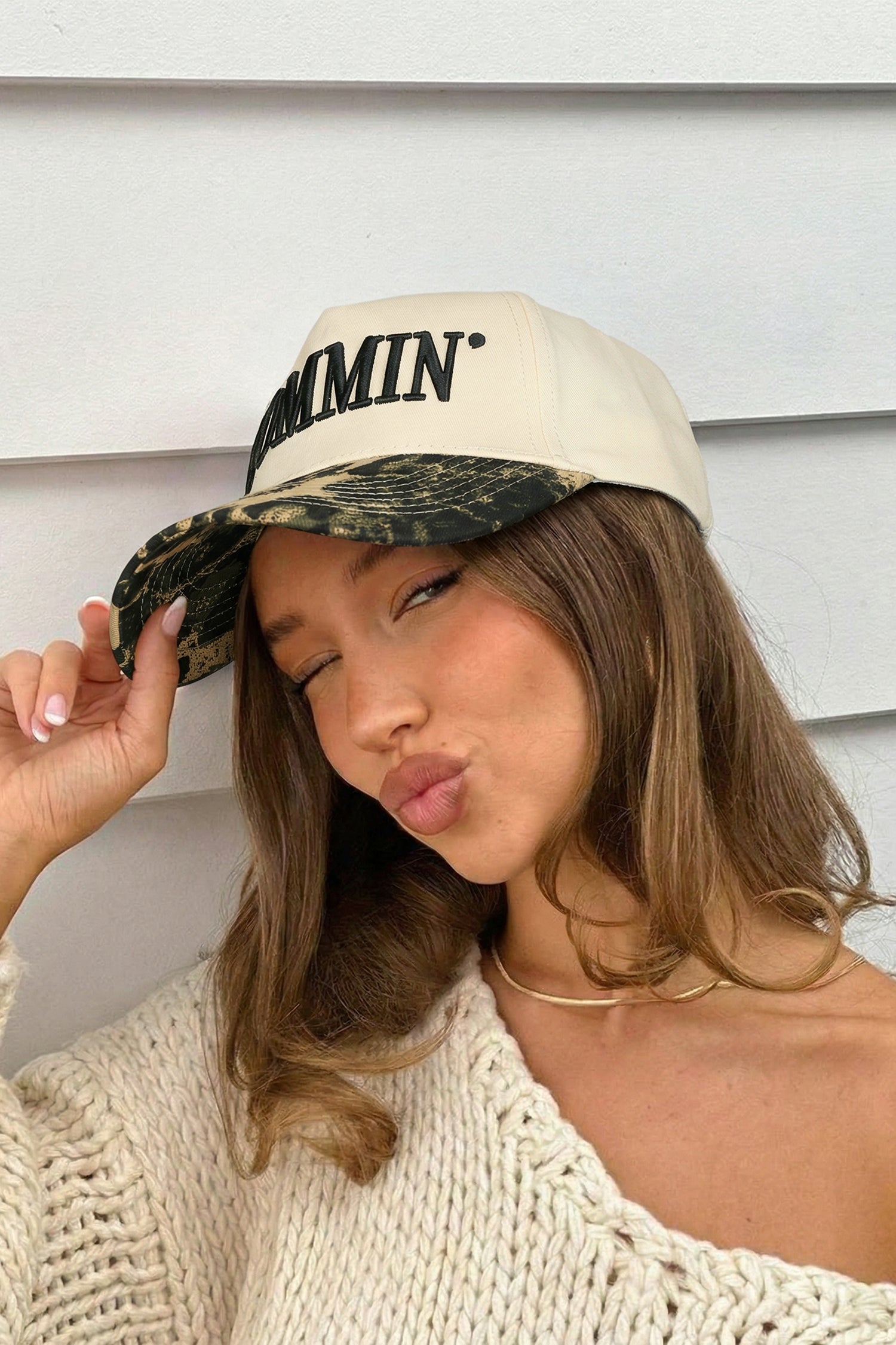 Black MOMMIN Embroidered Leopard Contrast Brim Baseball Cap
