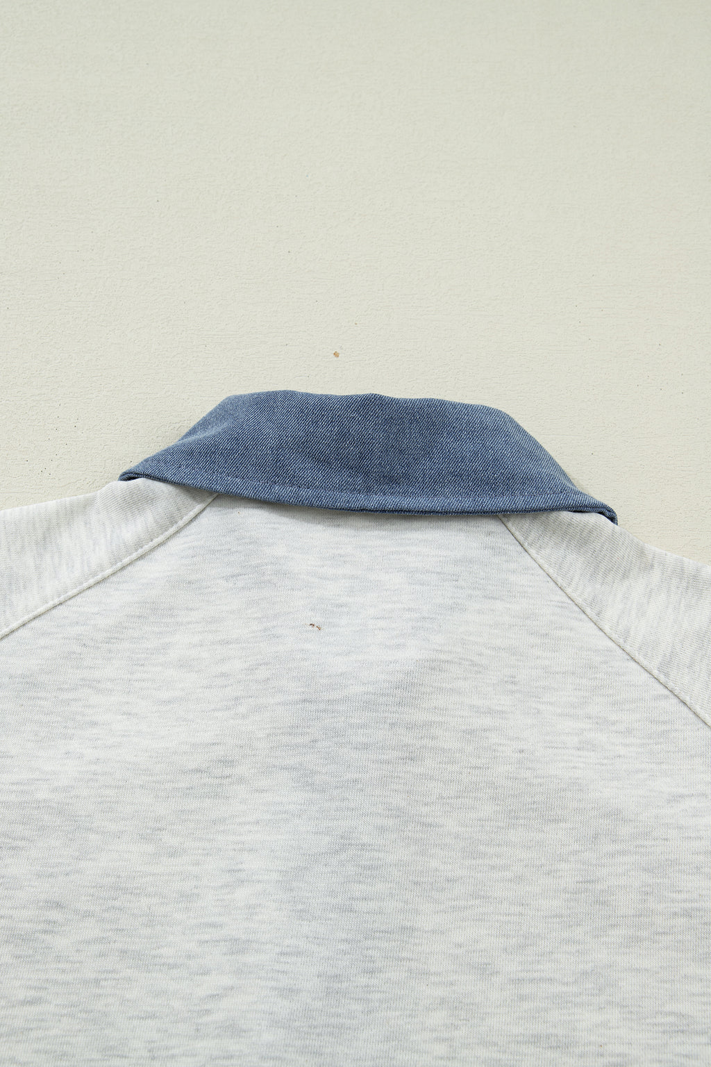 Light Grey Denim Color Block Patchwork Shirt Collar Short Sleeve Blouse