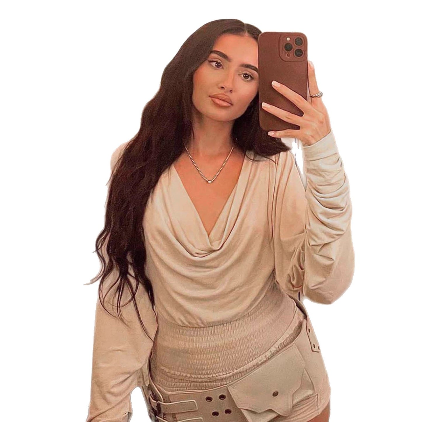 Swing Collar Backless Slim Fit Long-sleeved T-shirt Women