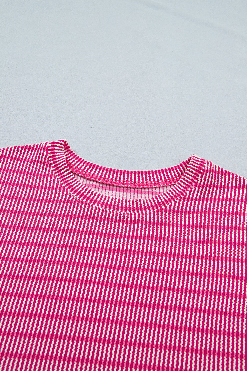 Rose Stripe Raised Rib Loose Tee Drawstring Elastic Waist 2pcs Short Set