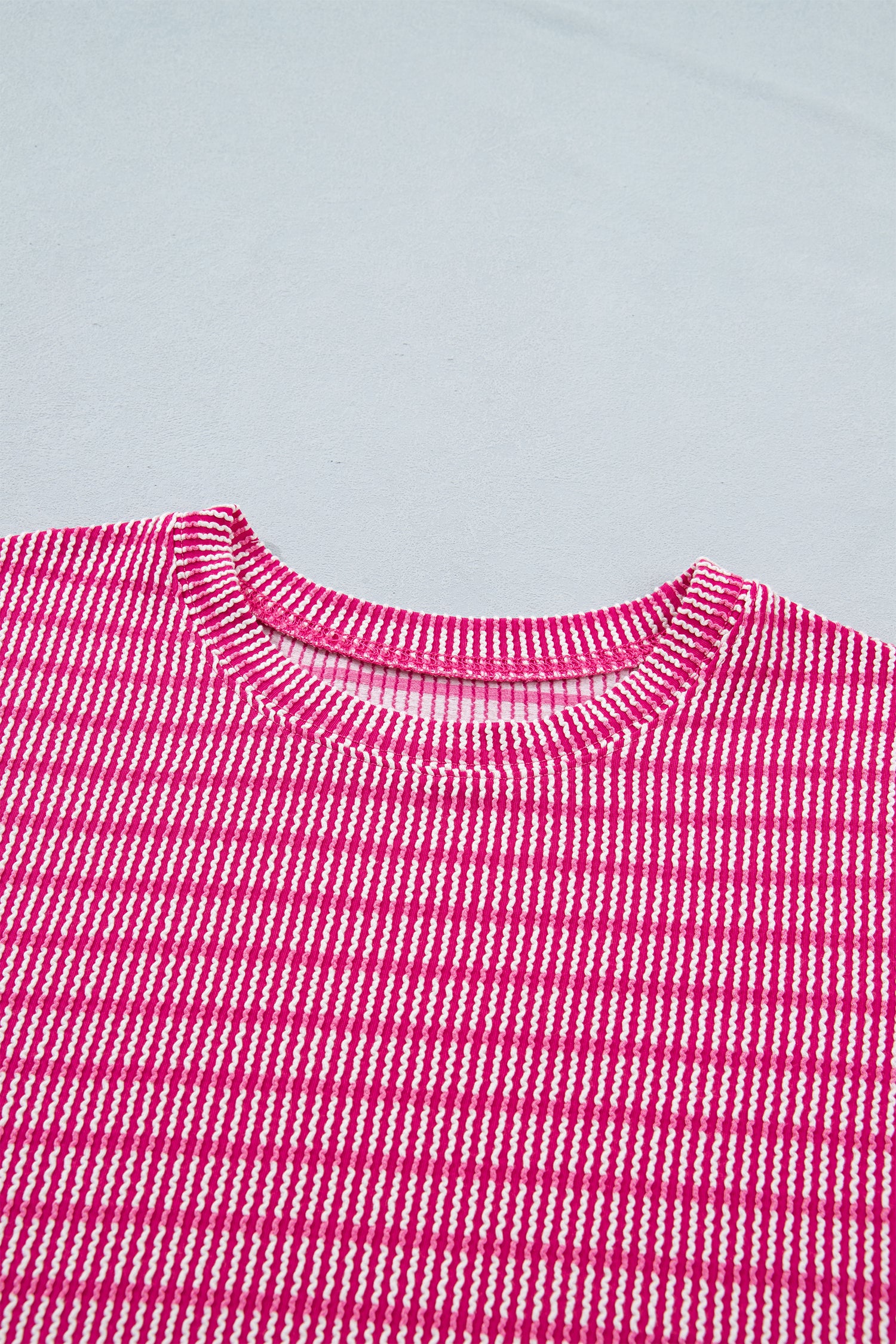 Rose Stripe Raised Rib Loose Tee Drawstring Elastic Waist 2pcs Short Set