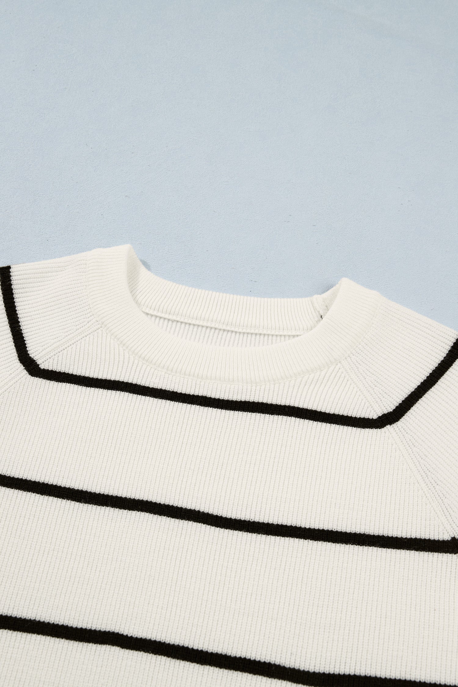 White Stripe Ribbed Knit Half Sleeve Loose Sweater Tee