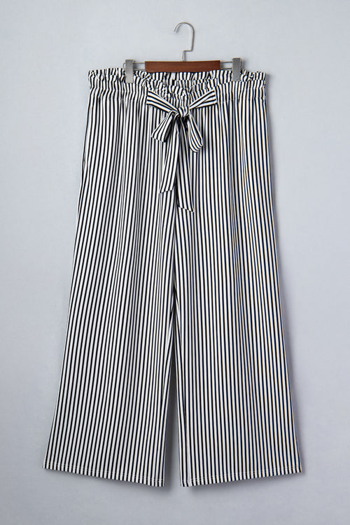 Black Stripe Plus Size Loose Straight Casual Pants