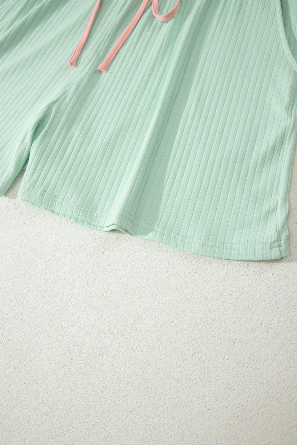 Clearly Aqua Plus Size Ribbed Color Block Trim Drawstring Shorts 2pcs Set