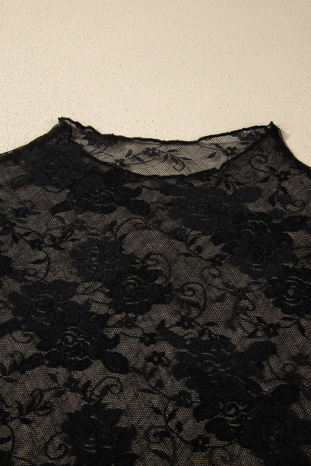 Black Plus Size Floral Mesh Long Sleeve Top