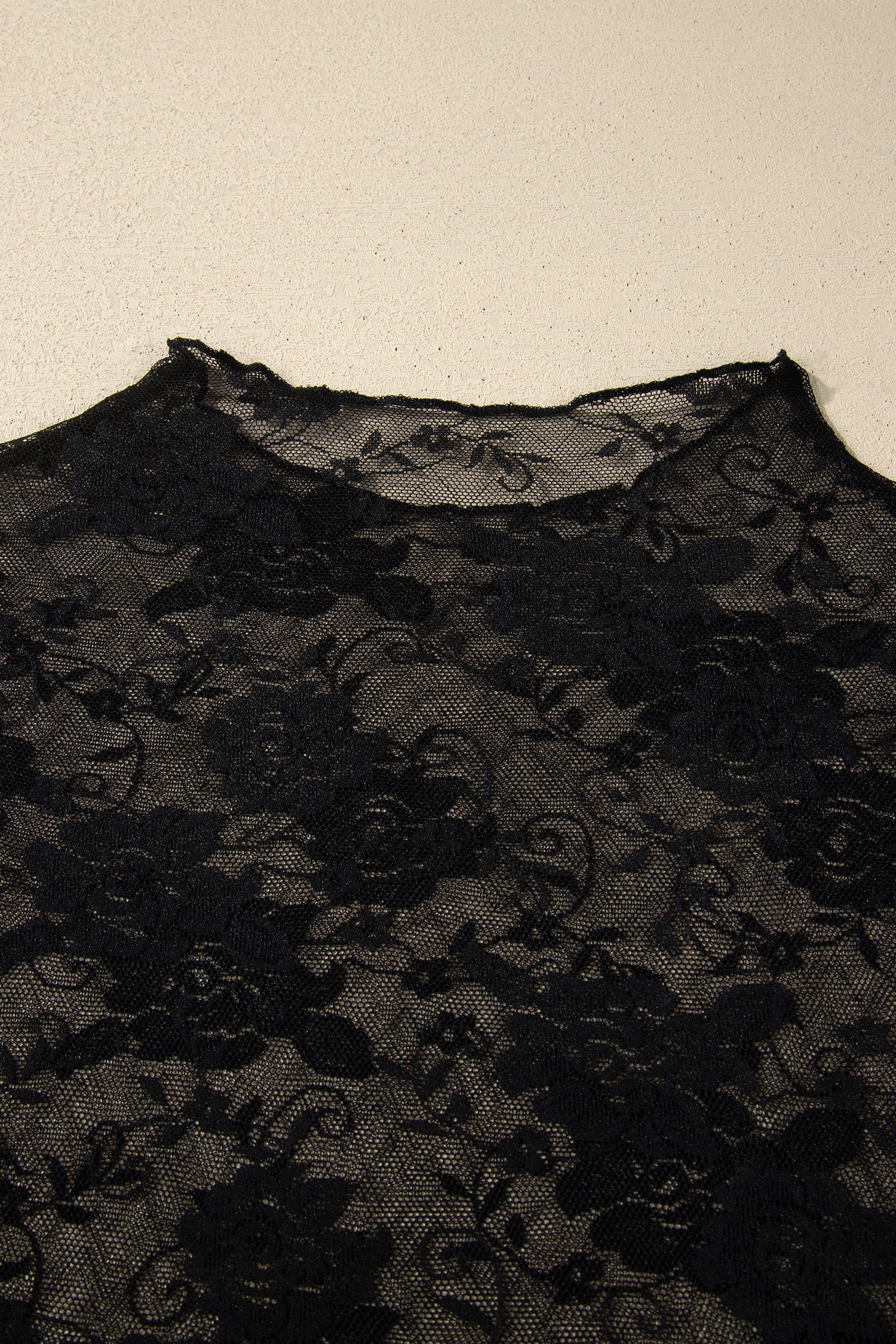 Black Plus Size Floral Mesh Long Sleeve Top