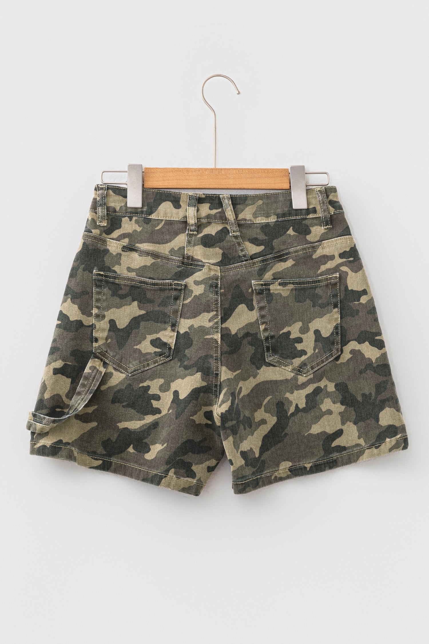 Green Camouflage High Rise Denim Shorts