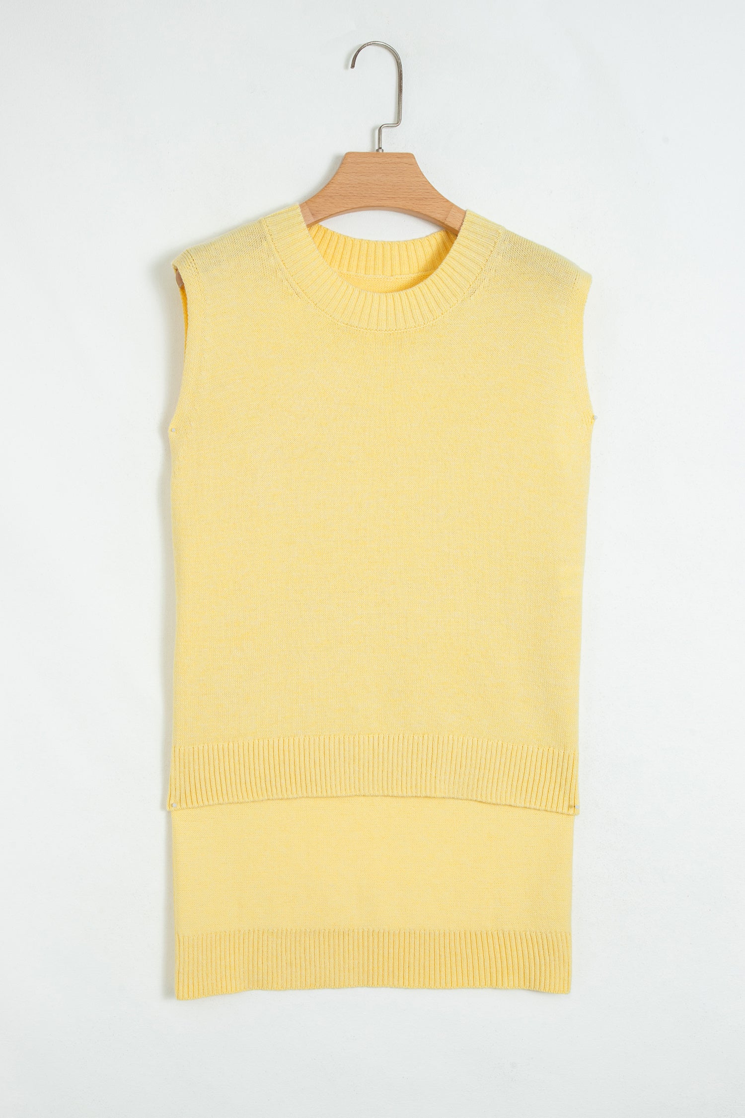 Yellow Cream Large Armhole Side Slit Loose Sweater Vest