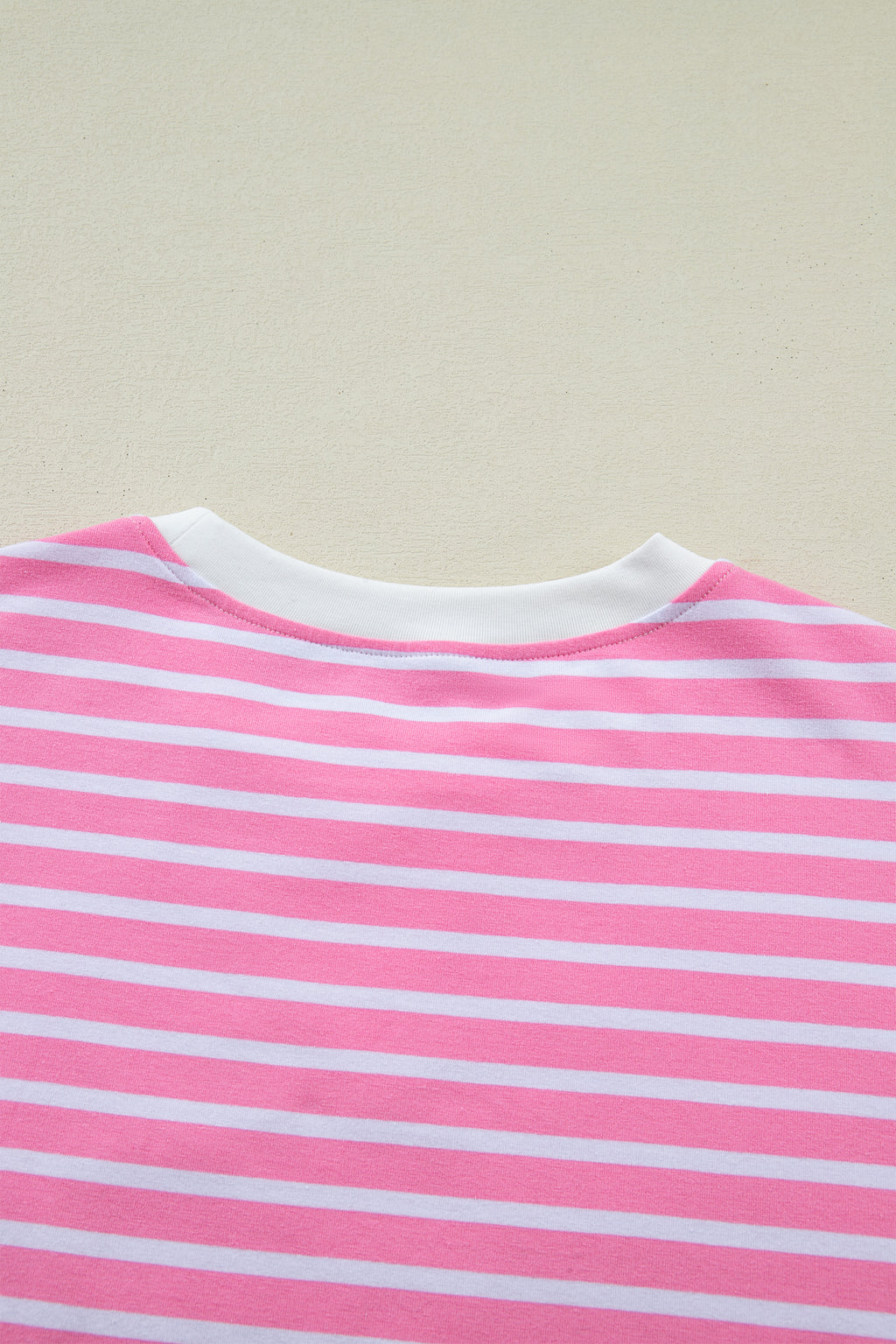 Pink Stripe Round Neck Drop Shoulder Short Sleeve Loose Top
