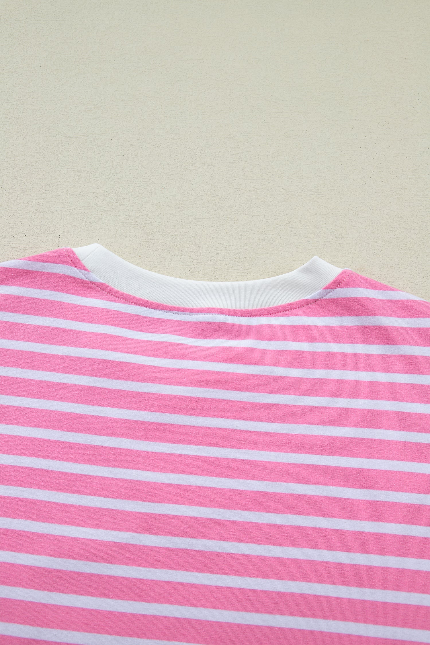 Pink Stripe Round Neck Drop Shoulder Short Sleeve Loose Top