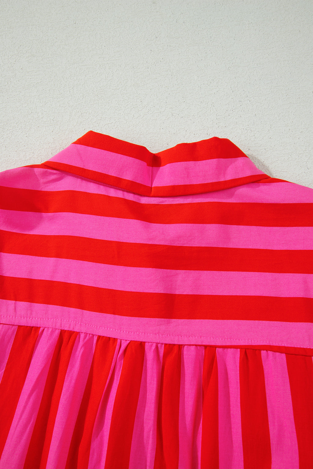Red Stripe Tie Puff Sleeve Womens Button Down Shirt