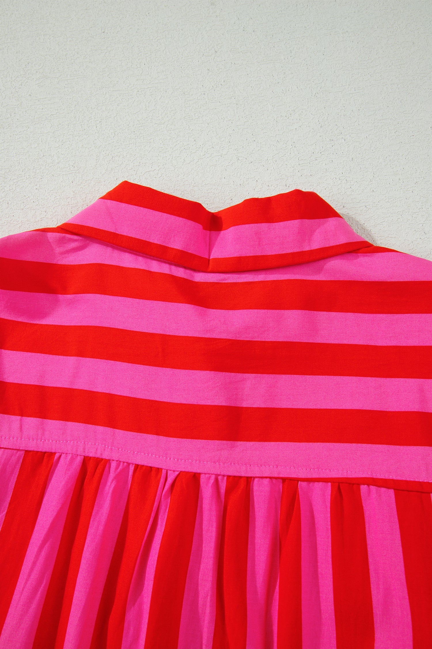 Red Stripe Tie Puff Sleeve Womens Button Down Shirt