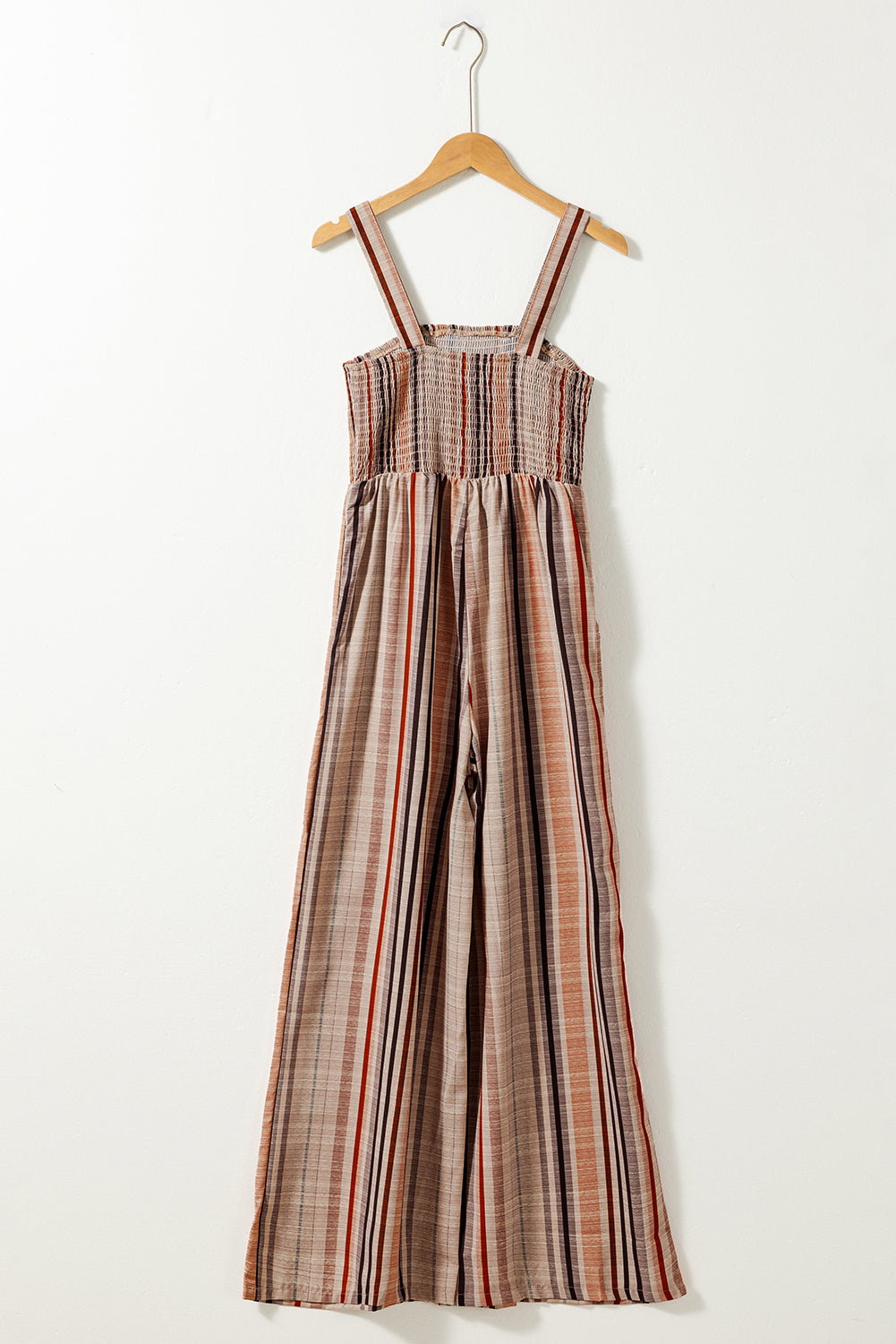 Yellow Stripe Square Neck Sleeveless Smocked Bodice Wide Leg Jumpsuit