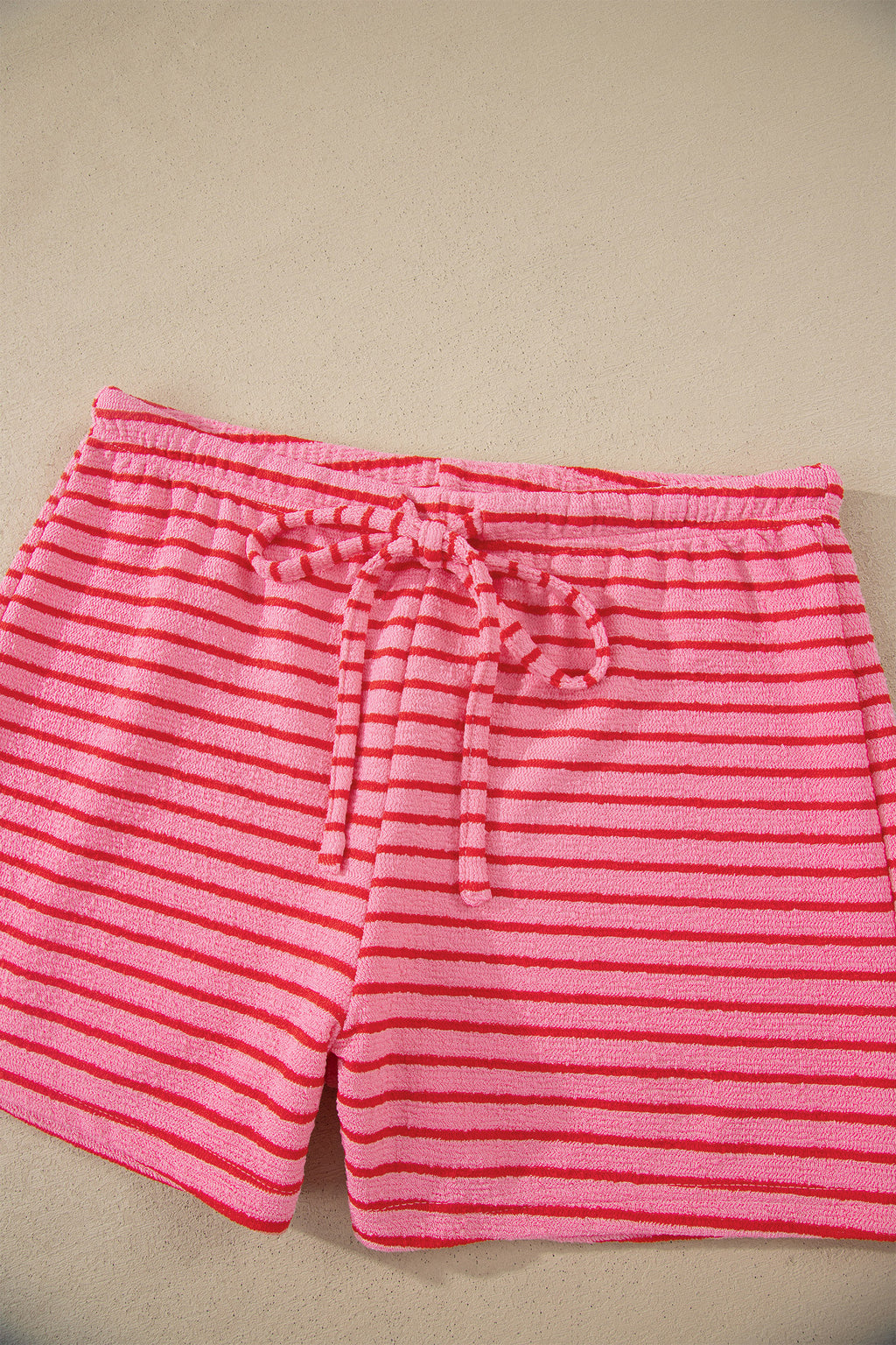 Rose Stripe Side Split Knit Tee Drawstring Shorts Set