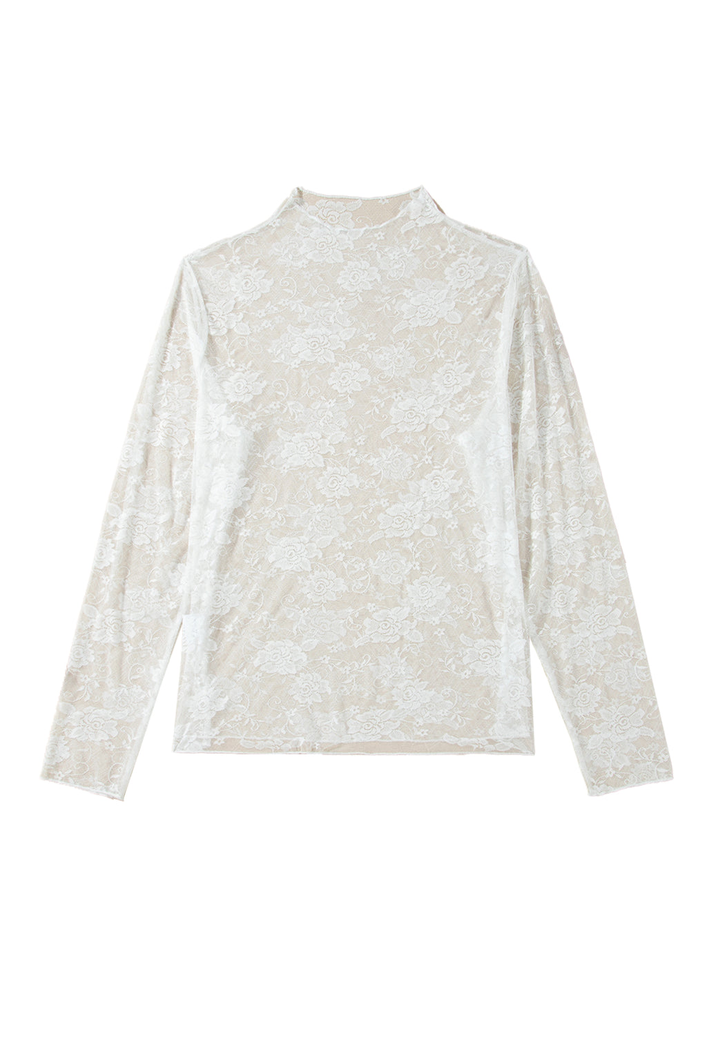 White Plus Size Floral Mesh Long Sleeve Top