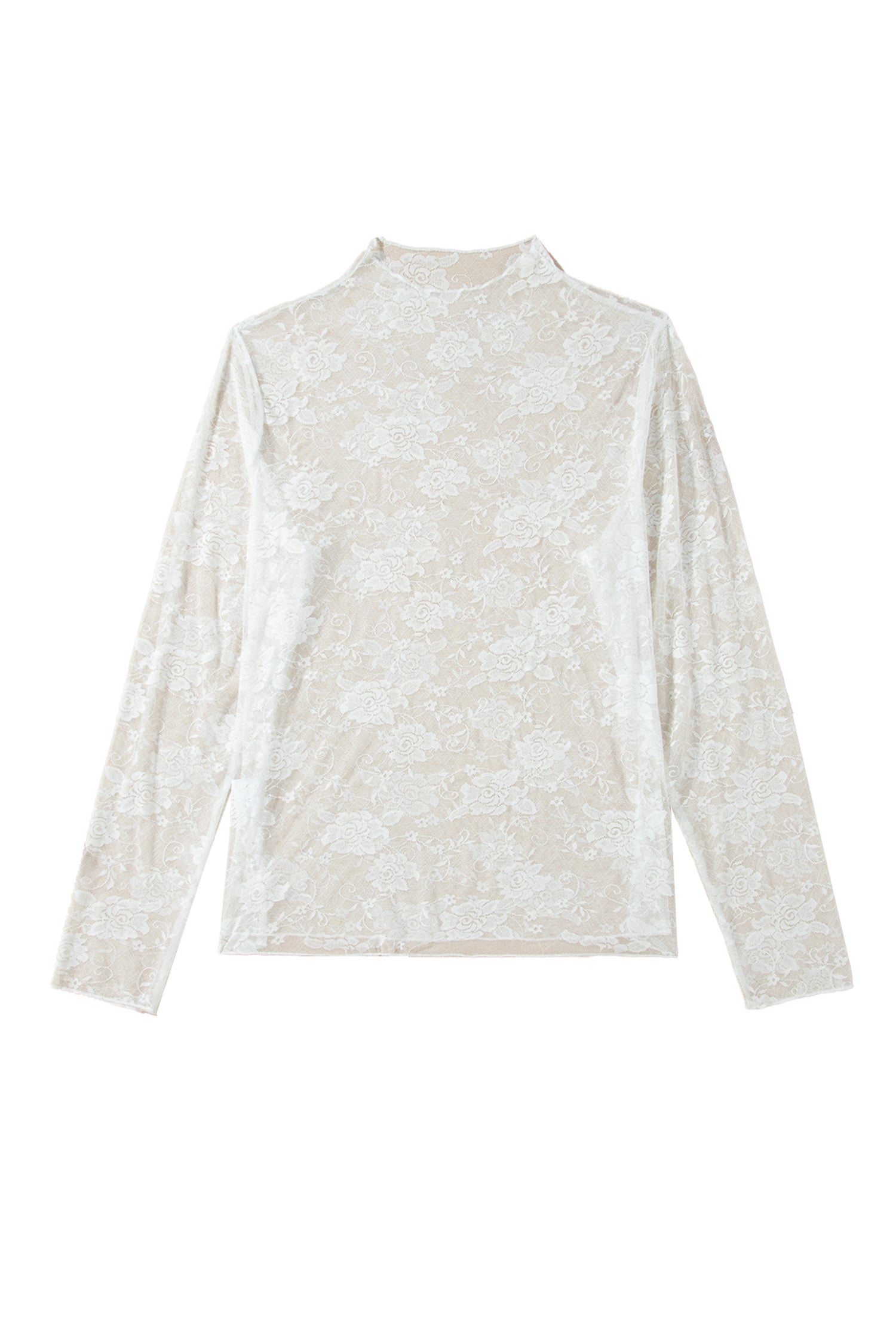 White Plus Size Floral Mesh Long Sleeve Top