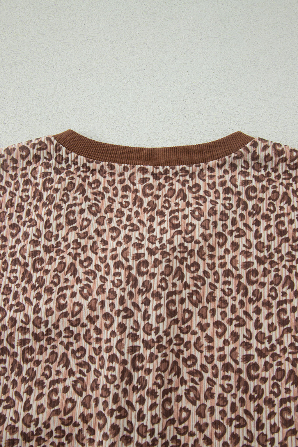 Brown Leopard Print Ribbed Patchwork Half Button Loose Tee Elastic Waist Short 2pcs Set