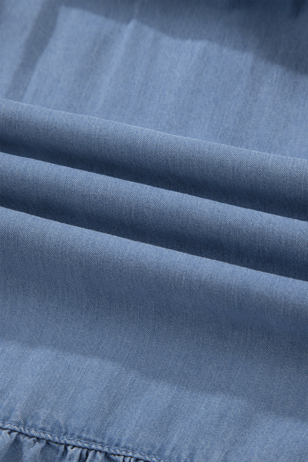 Beau Blue Elastic Waist Ruffled Tiered Flared Denim Maxi Skirt