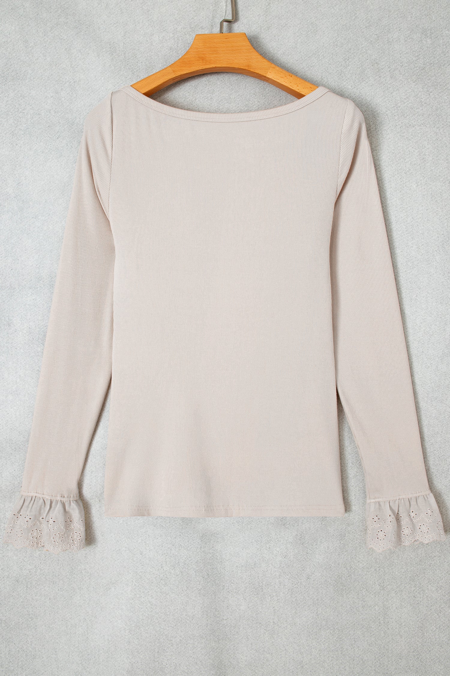Jet Stream Lace Cuff Patchwork Round Neck Long Sleeve Top