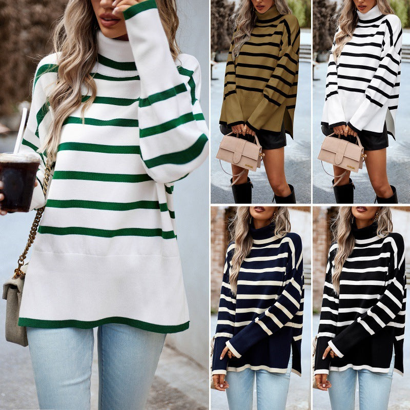Striped Turtleneck Sweater For Women Autumn And Winter
