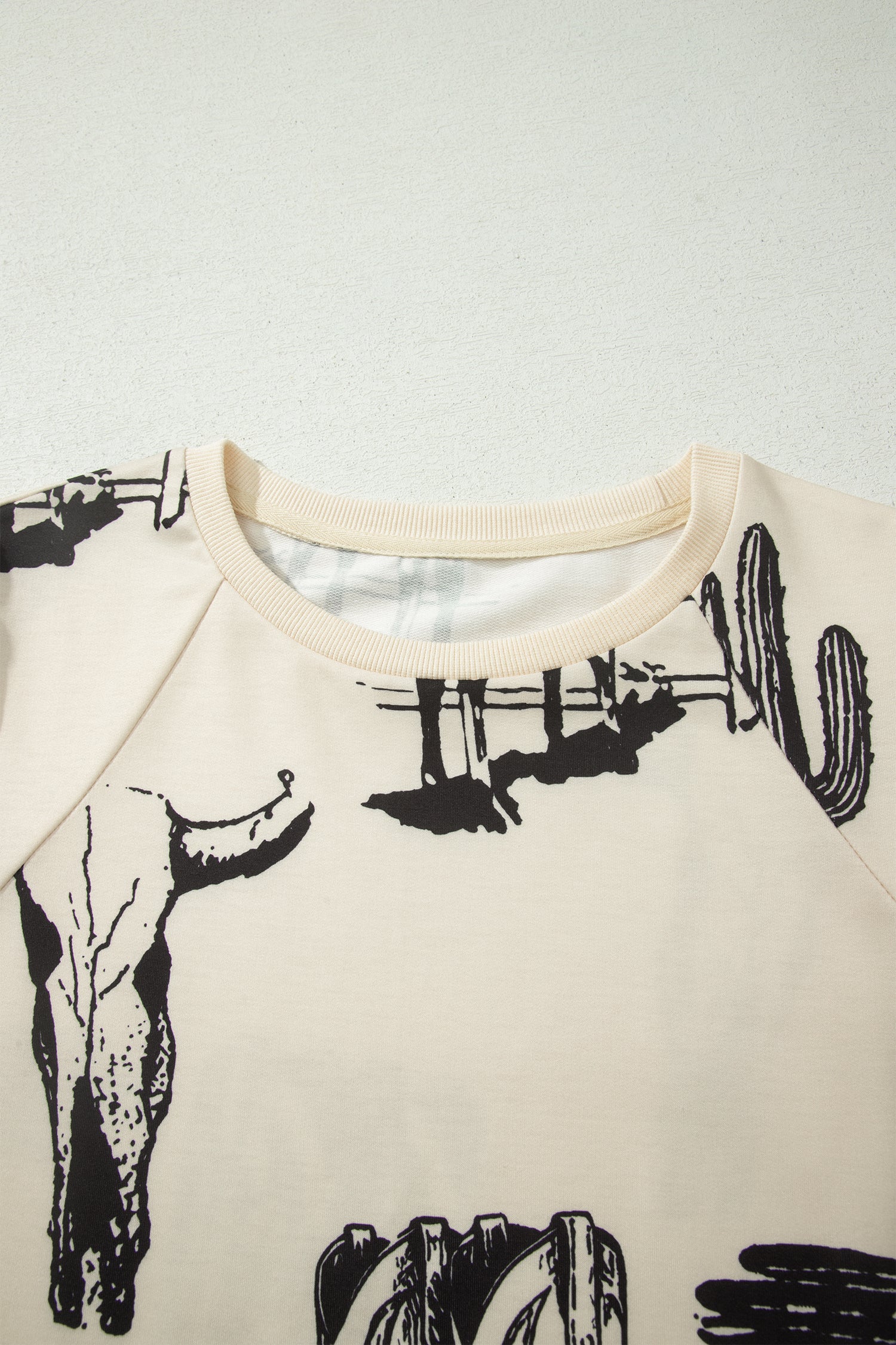 Beige Retro Western Print T Shirt