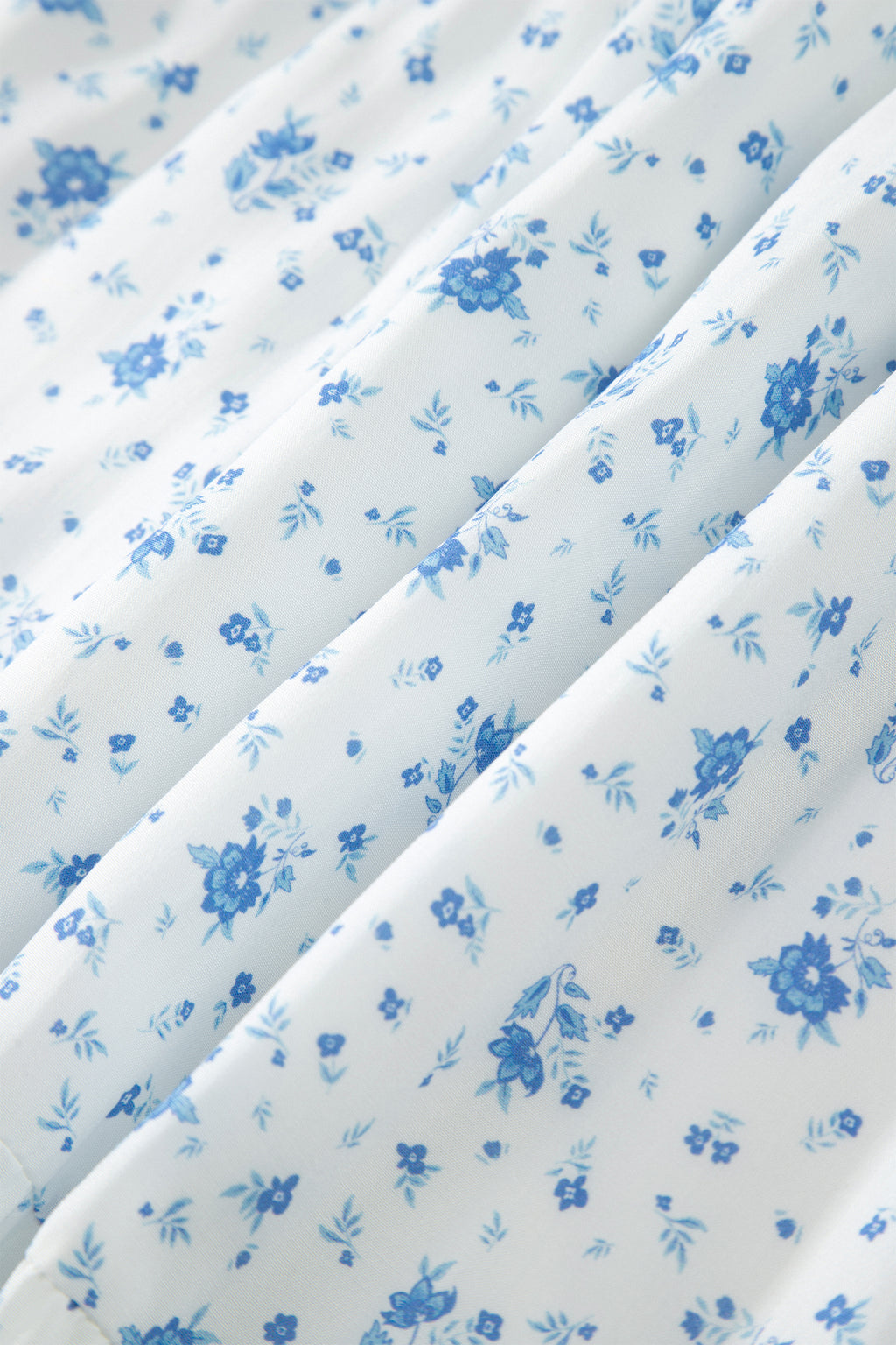 Sky Blue High Waist Tiny Floral Print Boho Maxi Skirt